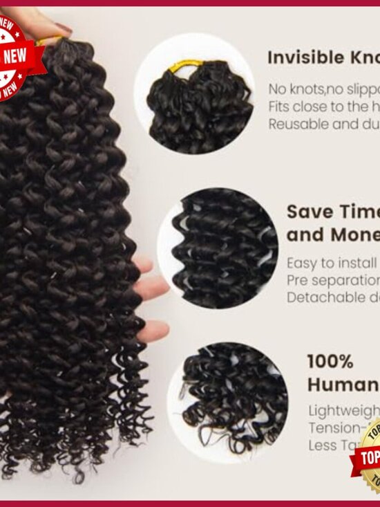 16 Inch Brazilian Virgin Deep Curly Crochet Hair Extensions, 60g Knotless main image 5